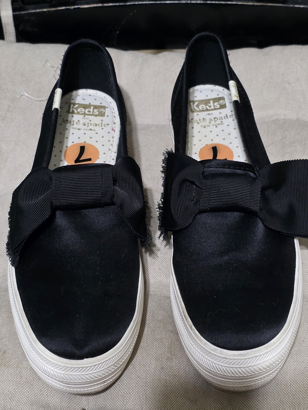 Keds × Keds Spade Triple Docket Satin Bow Black Platform Slip-on Sneakers Size 7
